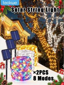 Teckwe 2 Packs Christmas Solar Fairy String Lights, Solar Powered Copper Wire Lights, Outdoor IP44 Waterproof 8 Mode Twinkles Lights For Xmas Tree, Garden, Patio, Fence Yard Decor (Total 210Ft 600LED/ 80Ft 200LED, Extra Long Style) - Multicolor - View 1
