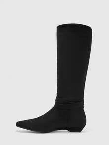 CUCCOO BIZCHIC Women's Shoes Metal Buckle With Pointed Toe Wedge Heel Retro Suede High Boots Commuting Out Of The Street - Black - View 6