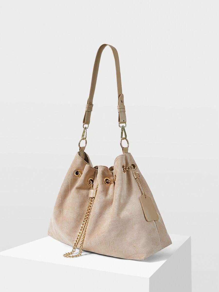 MOTF WOMEN'S FASHION APRICOT SHOULDER BAG, CASUAL SPLICING, EXQUISITE CHAIN TOTE BAG, SUITABLE FOR DAILY, COMMUTING, SHOPPING, VACATION, TRAVEL, VERSATILE - Apricot - View 2