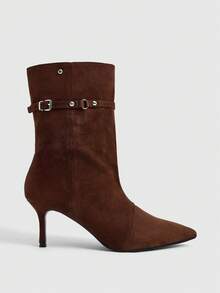 Daringsoles Punk Style Belt Buckle Rivet Ankle Boots Women's Pointed Thin Heel Thin Medium Tube High Heel Western Boots Winter Boots - Coffee Brown - View 6