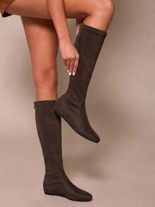 Daringsoles Women's Folded Stacked Flat Simple Lazy Boots, Versatile Mid-Calf Boots For Autumn And Winter - Brown - View 2