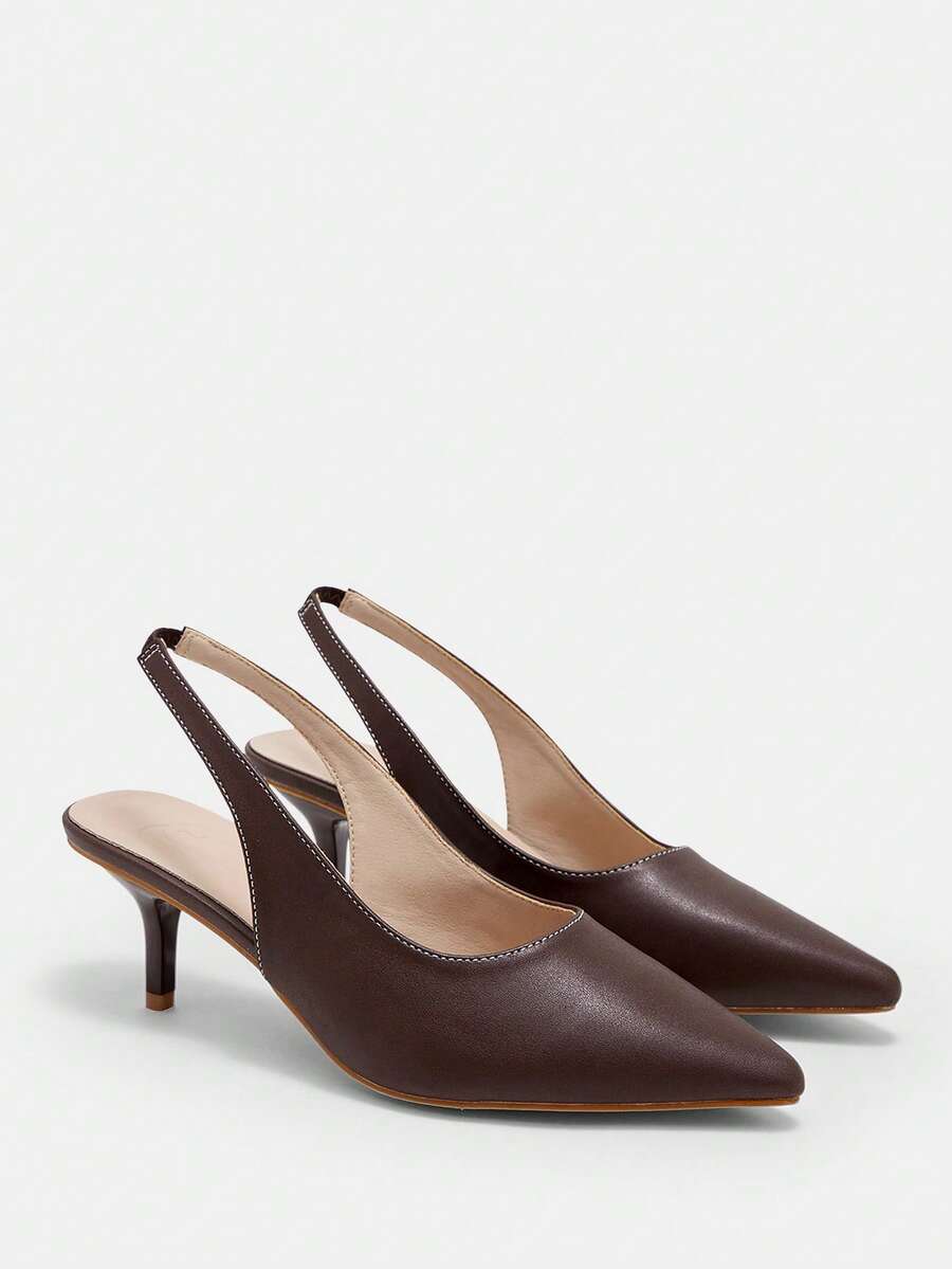 CUCCOO CURVES Ladies Pointed Electroplated Fine Heel Fattened Wide Last Brown High Heel Single Shoes - Coffee - View 1