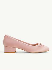 CUCCOO CHICEST Ladies Elegant Temperament Pink Bow Round Head Thick Heel High Heel Comfortable Single Shoes Spring And Autumn Shoes - Pink - View 3