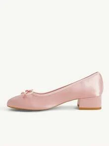 CUCCOO CHICEST Ladies Elegant Temperament Pink Bow Round Head Thick Heel High Heel Comfortable Single Shoes Spring And Autumn Shoes - Pink - View 6
