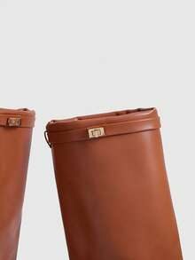Daringsoles Autumn And Winter Fashion Pointed-Toed Thick High-Heeled Knee-Length Boots, Suitable For Daily Going Out Wear - Brown - View 5