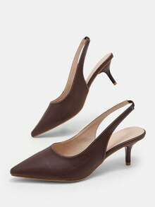 CUCCOO CURVES Ladies Pointed Electroplated Fine Heel Fattened Wide Last Brown High Heel Single Shoes - Coffee - View 3
