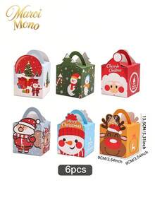 Muroi Mono 6PCS/12PCS Christmas Hand‑Held Gift Boxes, Fresh And Healing Cartoon Style, Fold‑Free Easy‑To‑Assemble Paper Boxes, For Storing Small Festive Snacks, Christmas Party Favours And Gift Repackaging - View 3