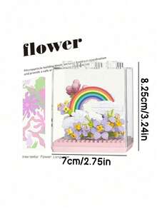 Zazumi 1pc Floral Wreath Micro Brick Building Set With Dust Cover, 3D Flower Wreath Puzzle Kit With Cloud & Rainbow Accents, Ideal For Home Desk, Shelf Decor, Relaxing Activity, - Multicolor - View 14