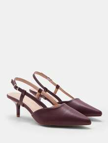 CUCCOO CURVES Ladies Pointed Electroplated Fine Heel Fattened Wide Last Red High Heel Single Shoes - Burgundy - View 1