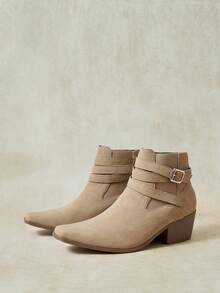 Styleloop 2026 New Square Toe Short Tube Elastic Slip-On Women's Boots Fashionable Western Boots - Apricot - View 3