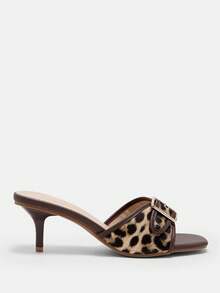CUCCOO CURVES Women's Square Head Electroplated Heel Brown One-Pedal Fattened High-Heeled Sandals - Brown - View 2