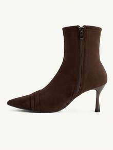 CUCCOO CHICEST Women's Maillard Style Elegant Commute & Date Autumn/Winter Rhinestone Buckle Pointed Toe Mid-Calf Stiletto Heel Elastic Ankle Boots Winter Boots - Coffee brown velvet - View 5