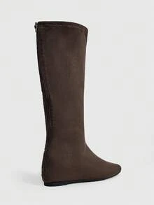 Daringsoles Women's Folded Stacked Flat Simple Lazy Boots, Versatile Mid-Calf Boots For Autumn And Winter - Brown - View 3