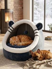 PETSIN Cute Gray Cat Bed For Indoor Cats, Mouse Ear Design Soft Pet Bed, Cozy Plush Sleeping Mat, Warm Breathable Kitten Bed For Small Medium Cats, Rabbits And Small Pets - Chinchilla shape nest - View 4