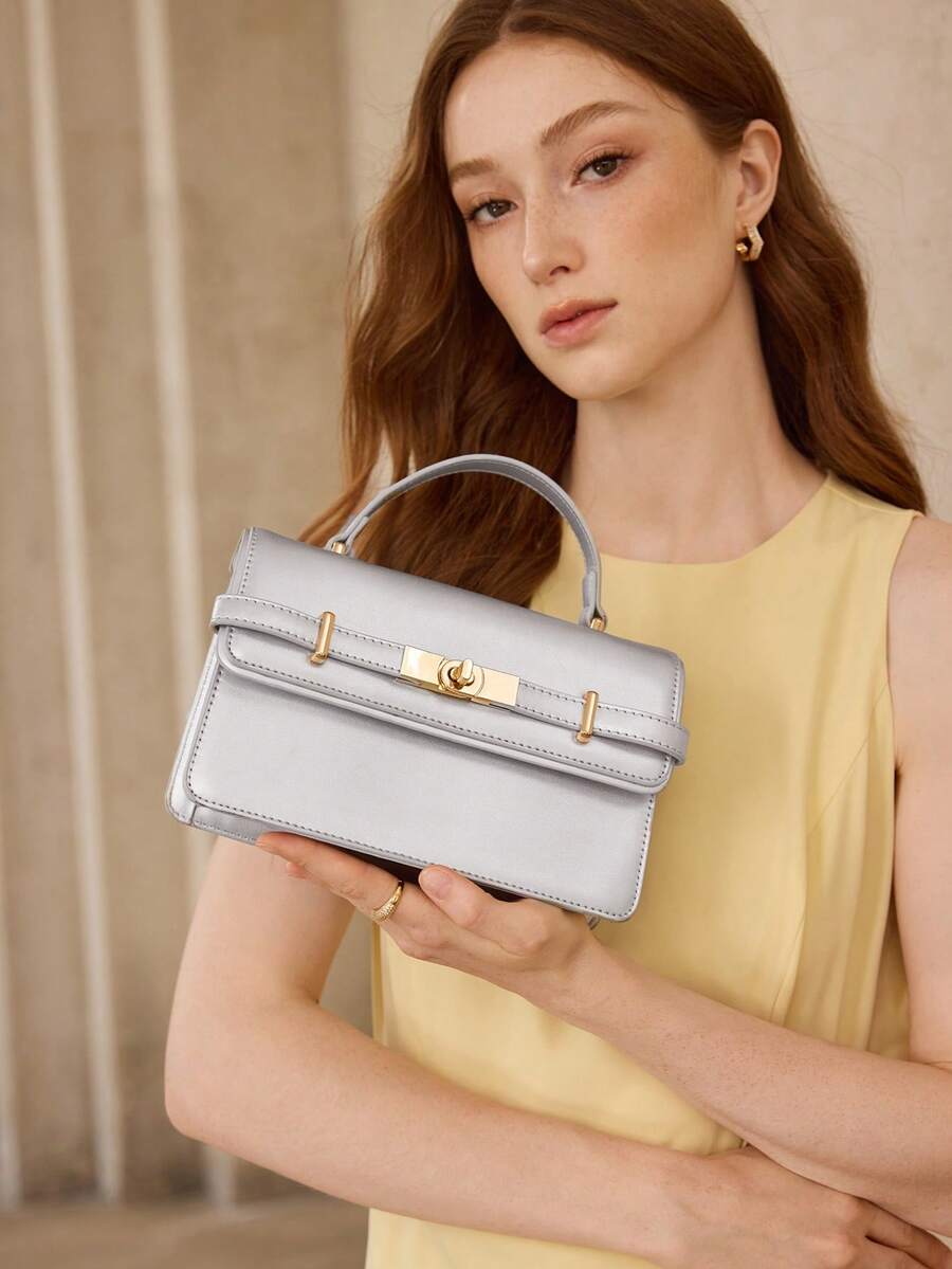 MOTF WOMEN'S FASHION SILVER HANDBAG, EXQUISITE STRAPS, SIMPLE AND VERSATILE SMALL SQUARE BAG, FOR DAILY USE, COMMUTING, SHOPPING, DATING - Silver - View 1