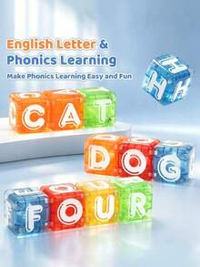 MINKOJA 40Pcs Letter Number Magnetic Blocks Set, Transparent Color Magnetic Cubes, English Spelling & Math Early Education Toy, Portable Metal Box, Kids Preschool Educational Gift - Multicolor - View 2