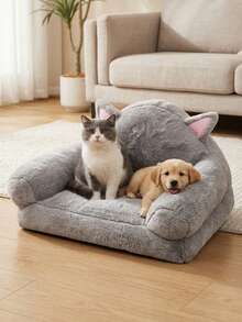 PETSIN Cute Cat Sofa Bed For Indoor Cats, Ultra Soft Plush Calming Cat Couch With Cat Ear Design, Fluffy Warm Pet Bed, Non‑Slip Small Dog Bed For Kitten Puppy Small Pets, Gray - Grey big rabbit fur cat ear sofa - View 3