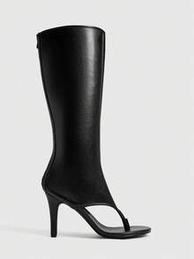Daringsoles 女款時尚優雅內拉鍊細高跟圓頭派對約會外出涼鞋 - 黑PU - 查看 7
