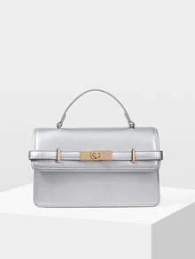 MOTF WOMEN'S FASHION SILVER HANDBAG, EXQUISITE STRAPS, SIMPLE AND VERSATILE SMALL SQUARE BAG, FOR DAILY USE, COMMUTING, SHOPPING, DATING - Silver - View 3