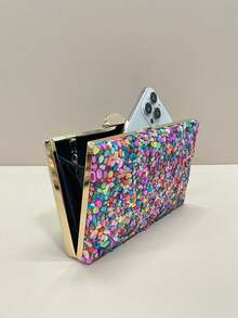 SIENNITY Mini Multicolor Stone Clutch Bag With Gold Chain, Lightweight Handbag Perfect For Parties, Weddings, Graduations, Banquets/Galas,Bride - Multicolor - View 6