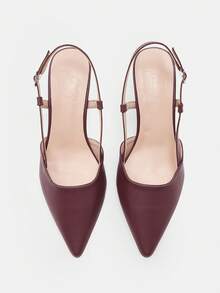 CUCCOO CURVES Ladies Pointed Electroplated Fine Heel Fattened Wide Last Red High Heel Single Shoes - Burgundy - View 3