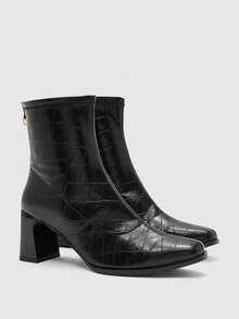 CUCCOO BIZCHIC Sepatu bot platform hak rendah bergaya Barat klasik untuk wanita, cocok untuk acara sehari-hari dan perayaan di musim gugur dan musim dingin. - Hitam - View 4