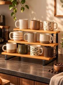 Cup Holder Stepped Storage Table Coffee Mug Trapezoidal Desktop Shelf Multi-Layer Water Cup Storage Rack - log color - View 7