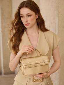 MOTF WOMEN'S FASHION GOLD HANDBAG, EXQUISITE STRAPS, SIMPLE AND VERSATILE SMALL SQUARE BAG, FOR DAILY USE, COMMUTING, SHOPPING, DATING - Gold - View 1