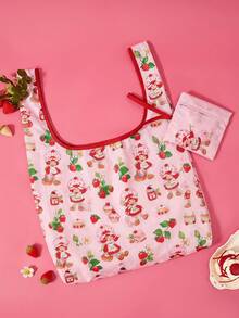 Strawberry Shortcake X Joivida 1pc Cute Strawberry Shaped Little Girl And Many Strawberry Pattern Printed Multifunctional Large Capacity Storage Bag - Multicolor - View 10