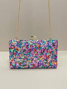 SIENNITY Mini Multicolor Stone Clutch Bag With Gold Chain, Lightweight Handbag Perfect For Parties, Weddings, Graduations, Banquets/Galas,Bride - Multicolor - View 7