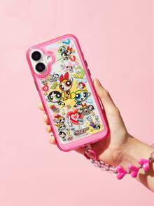 THE POWERPUFF GIRLS X SHEIN 時尚防摔手機殼 附愛心掛繩 防摔保護手機殼 相容 iPhone 11-17 系列 - 粉色 - 查看 2