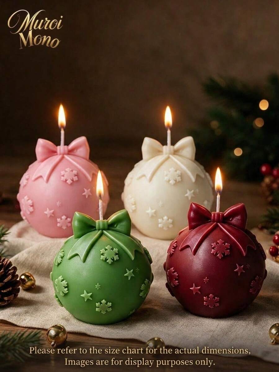 Muroi Mono Christmas Bow Tie Spherical Aromatherapy Candle, Snowflake&Star Patterns, With The Top Designed In An Exquisite Bow Tie Shape. Available In A Variety Of Soft Colors, It Is Suitable For Home Decoration And Creates A Warm And Healing Festive Atmosphere - Snowflake bow christmas ball - View 1
