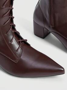 Daringsoles Autumn And Winter Boots Front Strap Pointed Thick Heel Thin Knight Boots Side Zipper High Boots - Coffee Brown - View 5