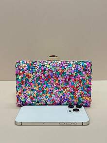SIENNITY Mini Multicolor Stone Clutch Bag With Gold Chain, Lightweight Handbag Perfect For Parties, Weddings, Graduations, Banquets/Galas,Bride - Multicolor - View 5