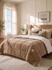 Cirelle Reversible Sherpa Comforter, Ultra Soft Plush Fleece Quilted Comforter, Heavyweight Warm Winter Bedding Set With Box Stitching, Khaki Bed Comforter Insert For All Season - Camel - View 1