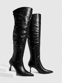 Daringsoles 秋冬新款女款細高跟長靴 修腿顯瘦薄款靴 - 黑色 - 查看 6