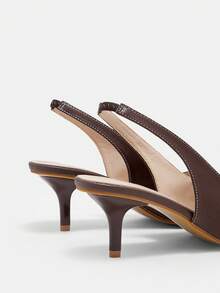 CUCCOO CURVES Ladies Pointed Electroplated Fine Heel Fattened Wide Last Brown High Heel Single Shoes - Coffee - View 6