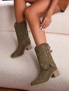 Daringsoles 2026 New Women's Pointed Toe Chunky Heel Western Chelsea Mid-Calf Boots, Fashion Versatile Commuter Boots Winter Boots - Dark Coffee 1 - View 1