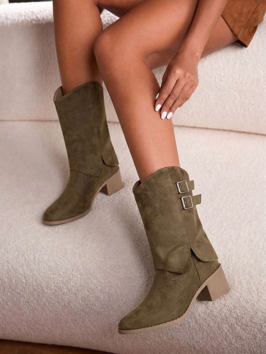 Daringsoles 2026 New Women's Pointed Toe Chunky Heel Western Chelsea Mid-Calf Boots, Fashion Versatile Commuter Boots Winter Boots - Dark Coffee 1 - View 1