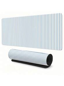 Extended Large Desk Mouse Pad, Soft Light Blue White Vertical Striped Gaming Keyboard Mat, Non-Slip Rubber Base Stitched Edges Waterproof Big Desktop Pad For Office Home Laptop Decor - View 5