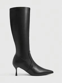 CUCCOO SZL Maillard Elegant Style Women Autumn And Winter Commuting Travel Solid Color Pointed Toe Thin Heel High Tube Elastic Fashion Boots - Black PU - View 7