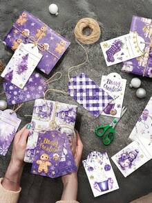 Christmas Wrapping Paper - Purple Snowman & Reindeer Design With Snowflakes, Candy Cane & Holly Patterns, Festive Holiday Style, Perfect For Christmas Decor, Gift Wrapping, Ornaments, Pajamas & More - Multicolor - View 4