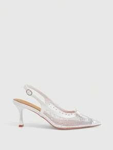 CUCCOO SZL Women Are Fashionable And Charming, Rhinestone Butterfly Flower Decorated High-Heeled Sandals, Mesh Material, Pointed Comfortable Casual Sandals, Suit - White - View 6