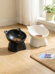 Double-Ear High-Foot Cat Bowl Set, Slanted Neck Protection Cat Food Bowl, Effectively Prevents Cat Black Chin, Raised Base Reduces Neck Pressure, Shared Feeding Bowl For Multi-Cat Households, Dual-Use For - 150ml - View 3