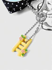 ROMWE Kawaii Túi đựng đồ họa tiết chấm bi có nút cài và mặt dây chuyền nơ - màu đen - Xem 3