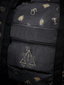 HARRY POTTER X SHEIN 印花可折疊大容量旅行托特包，前置拉鍊口袋，適合旅行、健身房與日常行李收納 - 黑色 - 查看 6