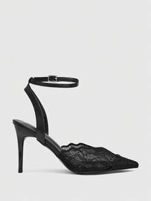 CUCCOO SZL 女款尖頭網布刺繡裝飾浪漫優雅性感細跟高跟鞋 - 黑色 - 查看 6