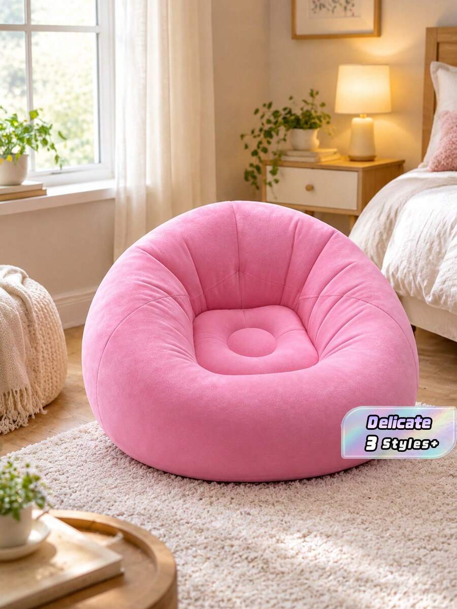 1pc Cozy Flocked Inflatable Bean Bag Lounging Sofa, Portable Inflatable Lounge Chair, Ideal For Indoor And Outdoor Use, Bedroom, Living Room, Camping - Multicolor - View 1