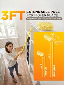Heavy Duty Duster Refills With 1 ExtensionRetractable Pole + 1 Short Handle, Suitable For RotaryDusting Brushes, Multisurface 360° Larger Size DustersWith 4X Microfibers, Unscented Disposable Dusters ForCleaning Home, Blinds, Fans, Corners - one size fits all - View 3