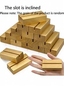 6/12/24pcs Gold Wooden Table Number Holders, Small Table Card Stands, Retro Wooden Business Card Holders, Suitable For Wedding Party Events - gold - View 5